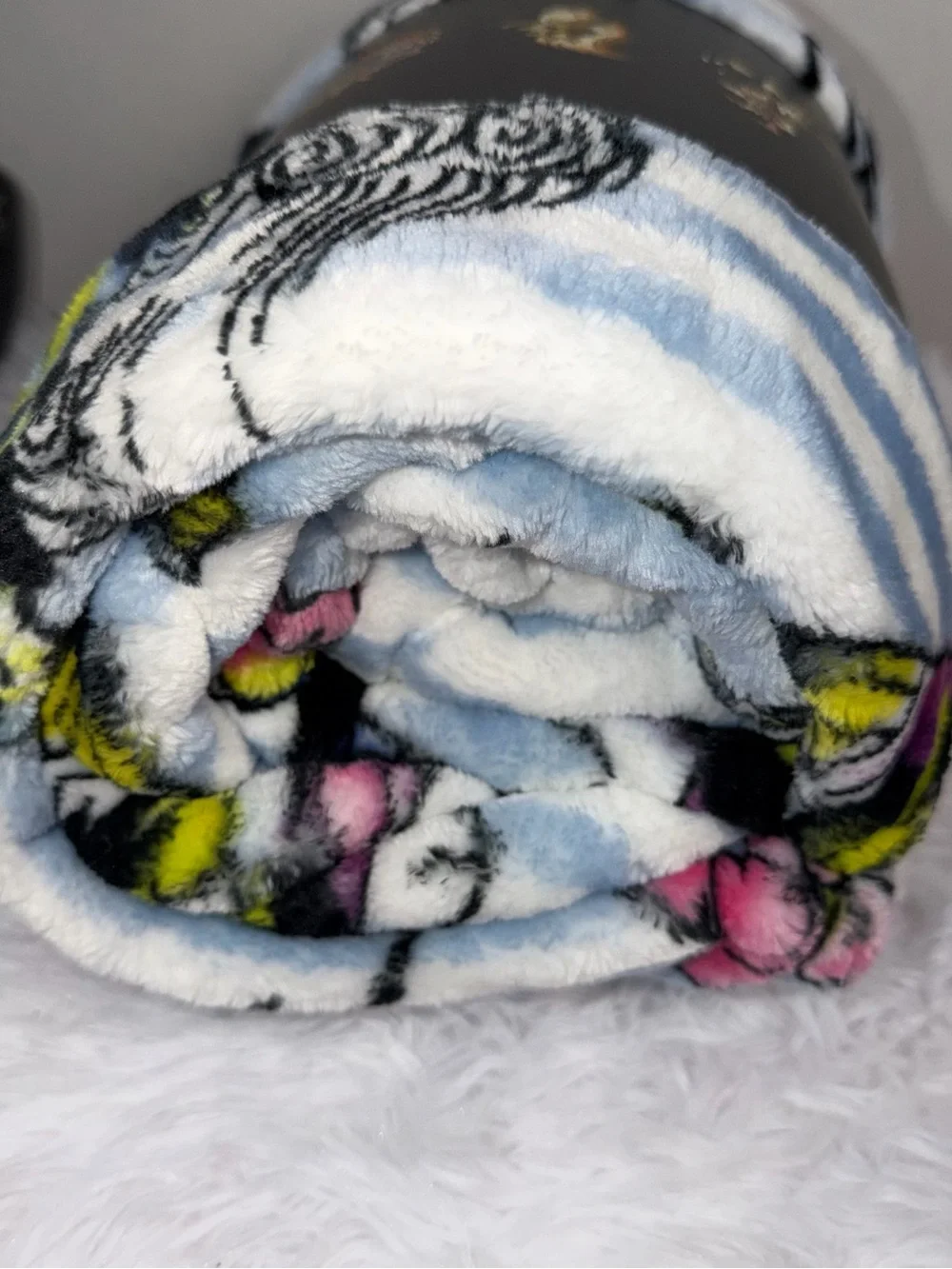 Ed Hardy Blue, White & Neon Yellow Striped Pet Throw